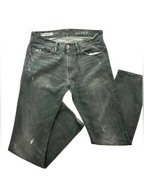 Gap 1969 Authentic Fade Black Distress 100% Cotton Slim Straight Jean Size 32/34